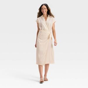 Universal Thread Strapless Beige Tie-Waist Midi Dress